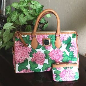 DOONEY & BOURKE pink hydrangea satchel & coin case